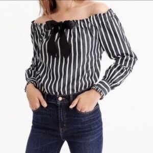 J. Crew Black Striped Off-Shoulder Blouse